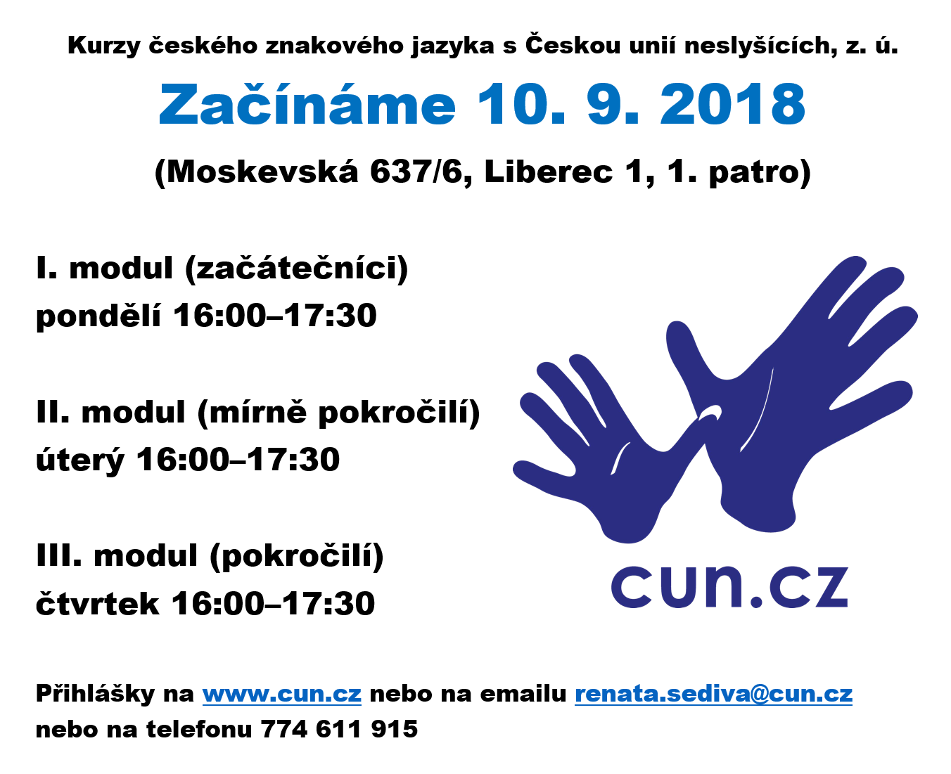 Akreditované kurzy českého znakového jazyka (Liberec od září 2018)