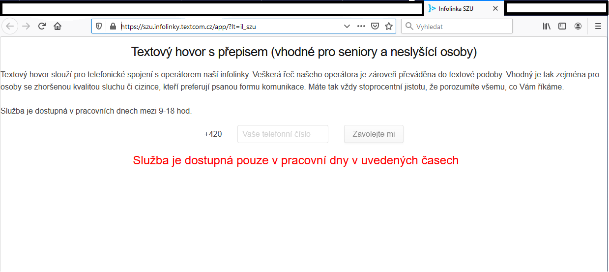 Infolinky k onemocnění COVID-19 s online simultánním přepisem řeči operátora