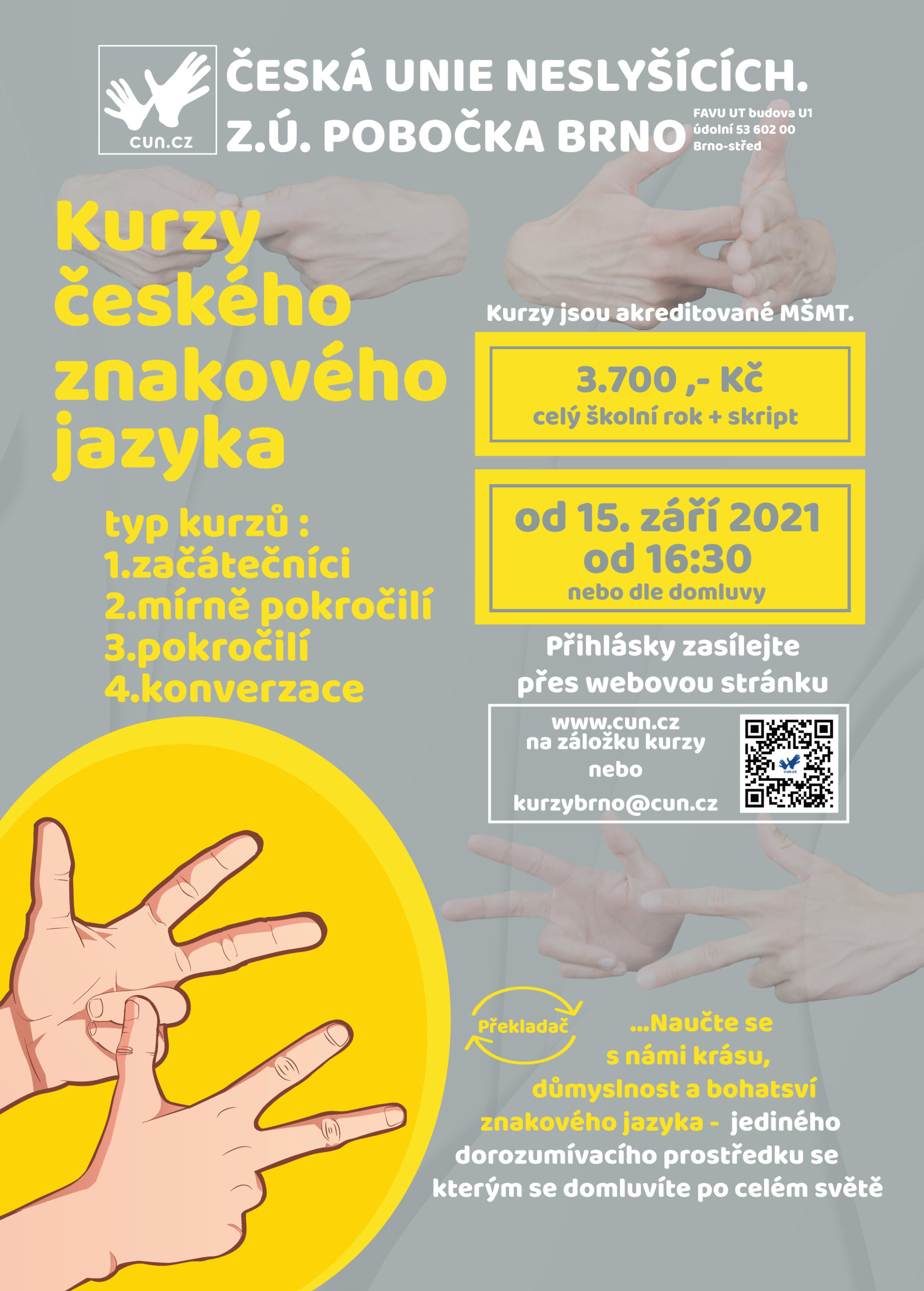 Akreditované kurzy českého znakového jazyka od září 2021 Brno