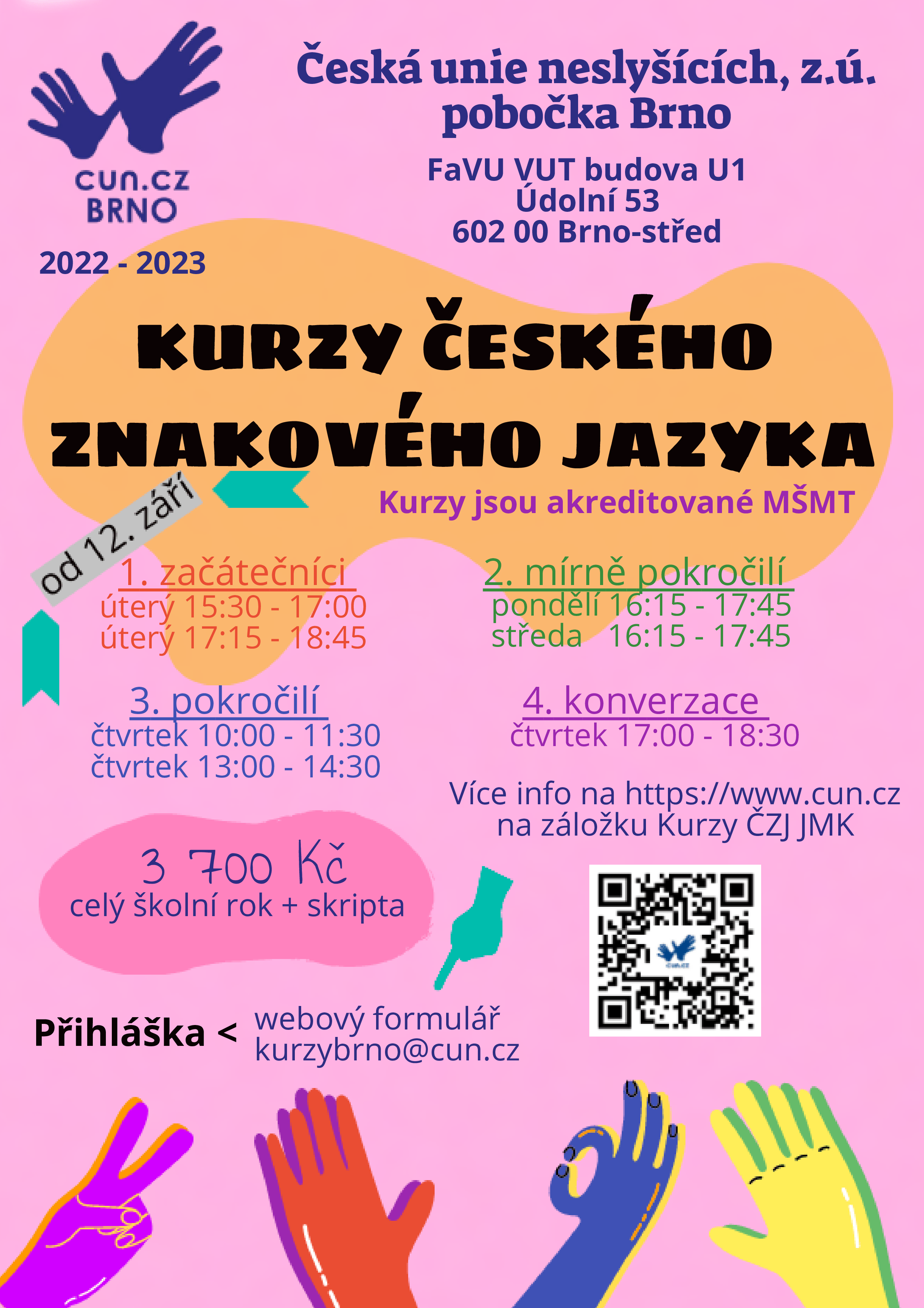 Akreditované kurzy českého znakového jazyka od září 2022 Brno