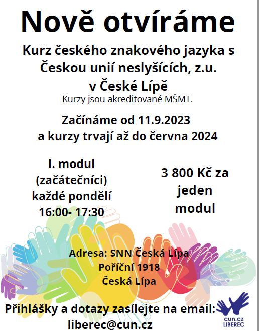 Akreditované kurzy českého znakového jazyka od září 2023 ČESKÁ LÍPA
